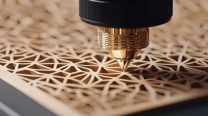 Close-Up of Laser Cutting Machine Creating Intricate Wood Design