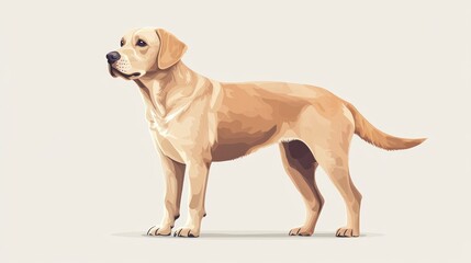 Digital illustration of a light golden retriever dog standing alert.