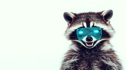 Fototapeta premium Cyber Raccoon, Neon Mask, Digital Art - Animals in unusual contexts