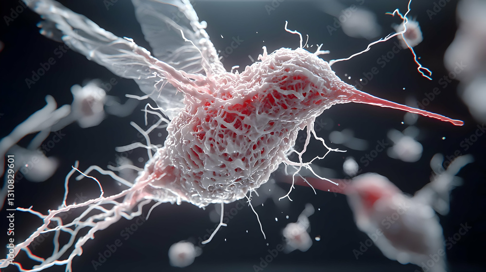 Poster microscopic hummingbird model with intricate cellular structures