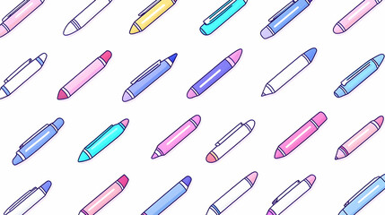 Colorful Pattern of Writing Instruments on a White Background