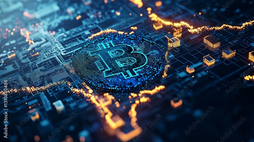 Aufkleber digital representation of bitcoin on a tech map of south korea