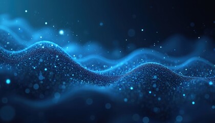 Abstract blue cyber neural background with bokeh. Digital network connection, futuristic pattern, electronic circuit. Virtual science datum innovation, cyberspace data transfer, machine learning,