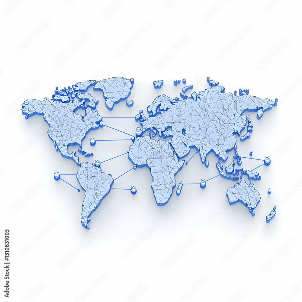 Poster global connection concept with geometric world map in blue color