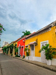 Colorful Colonial Houses Along a Tranquil Street in Cartagena, Bolivar, Colombia