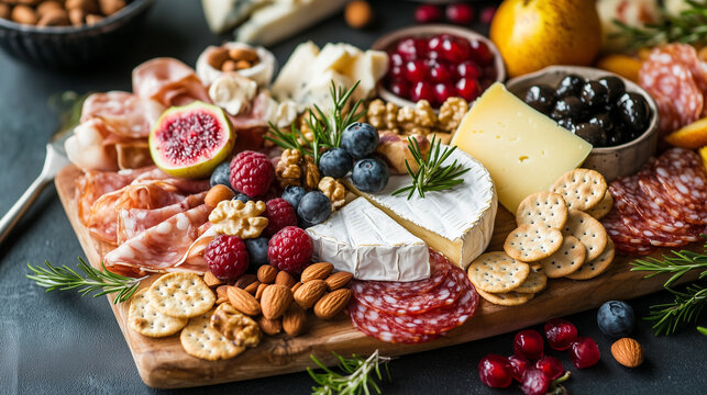 Delicious charcuterie board home gatherings food photography cozy kitchen top-down view culinary creativity