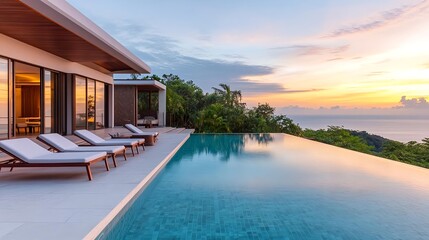Fototapeta premium Luxury Villa Sunset Infinity Pool - Luxury real estate