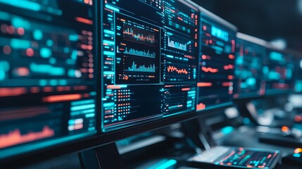 Fototapeta premium Futuristic Data Center Screens, Tech UI - Futuristic technology