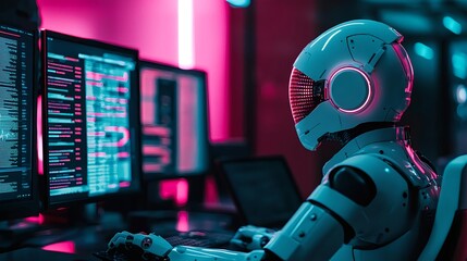 AI Robot Coding, Futuristic Tech - AI & Robotics
