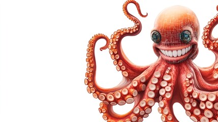 Obraz premium Happy Robotic Octopus, 3D Render - AI art