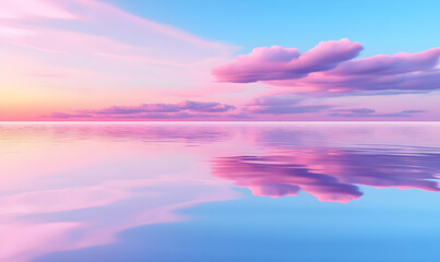 Tranquil Ocean Scene with Colorful Sunset and Soft Clouds Reflections