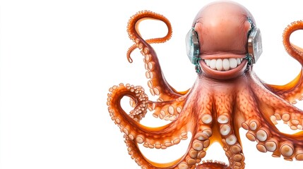 Obraz premium Smiling Cyborg Octopus, AI Art, Digital - AI art generation