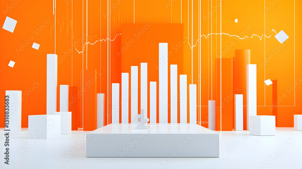 Poster modern orange background with geometric shapes and graph elements