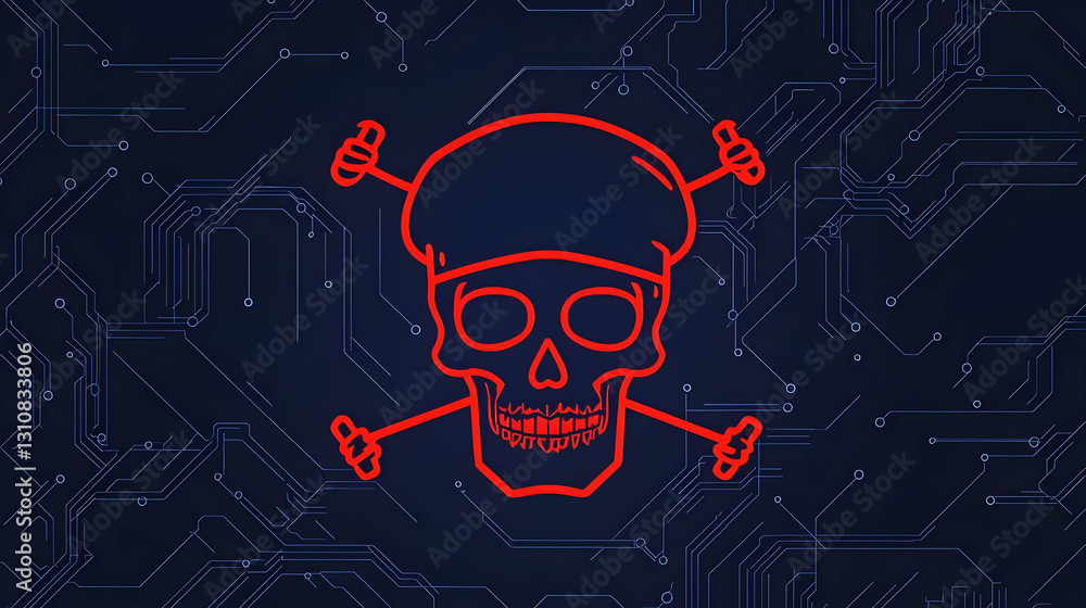 Poster Skull and Crossbones Design with Circuit Board Background