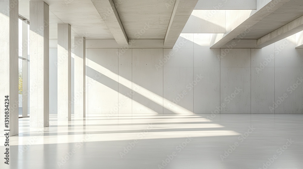 Poster modern empty concrete interior with large windows, showcasing minimalistic architecture and natural 