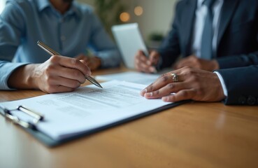 HR manager interviews job candidate filling resume on job application form to be considered for work. Businessman reviews contract offer. Recruitment specialist search skill profile resource.