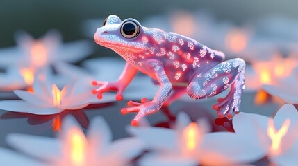 Luminous Frog on Lotus Flowers - Surrealism