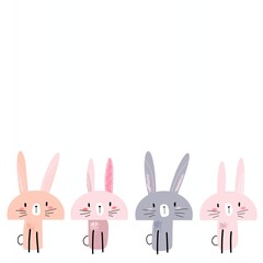 Cute rabbits drawing for prints background. rabbit is sitting isolated. bunnies for element poster easter design