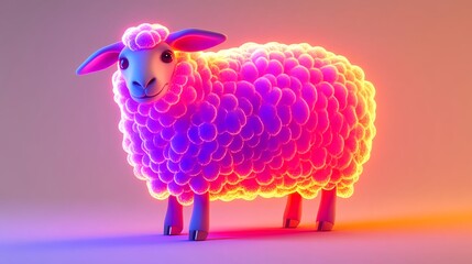 Neon Sheep: 3D Cartoon Animal Render - 3D renders