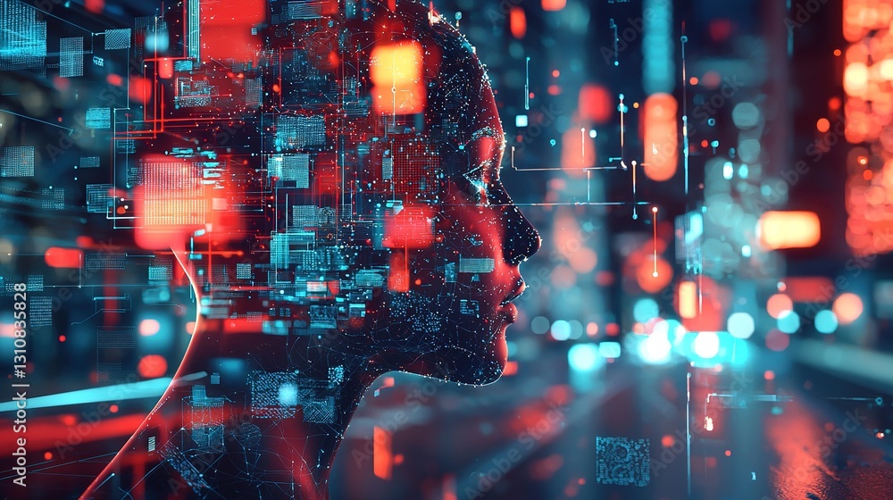 Poster exploring an ai-driven digital world with holographic displays in a gigapixel standard environment