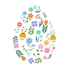 Easter Patterned Egg with Flowers. Happy Spring Holiday Egg for Banner, Poster, Greeting Card Background. Modern Easter Design with Egg, Flowers. Cute Easter Elements. Creative Spring Pattern.