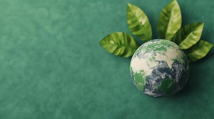 Fototapeta premium Green Earth Globe & Leaves: Eco Concept - Sustainability