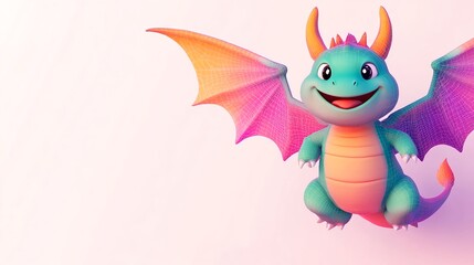Naklejka premium Cute Cartoon Dragon Flying, 3D Render - 3D renders