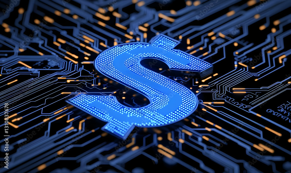 Poster digital currency concept with dollar symbol and circuit board design