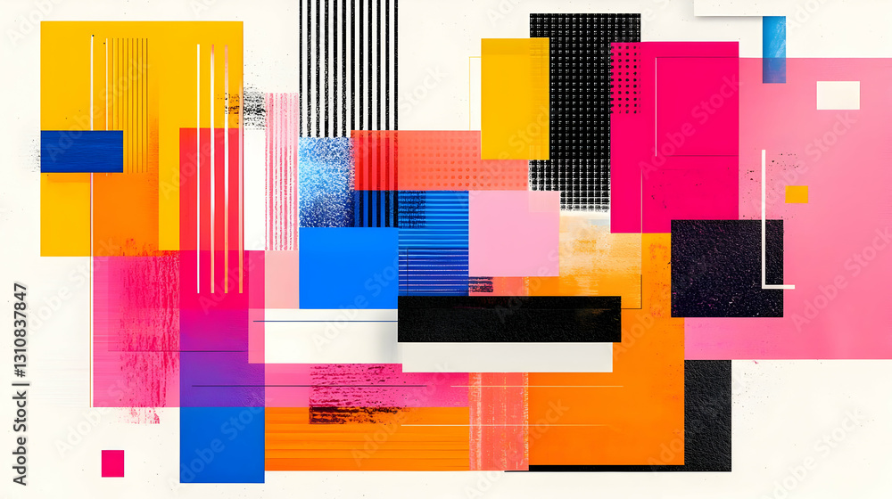 Poster vibrant abstract color blocks with textures and layered patterns