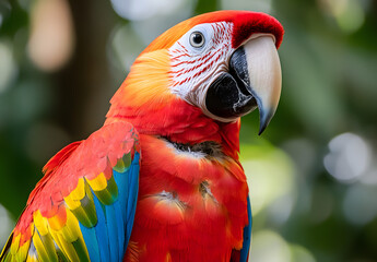 Fototapeta premium Colorful Parrot with Vibrant Feathers and Sharp Beak in Nature