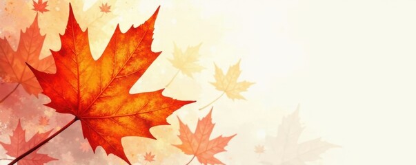 Swirling orange watercolor, impressionistic maple leaf forms , watercolor leaves, warm, impressionism