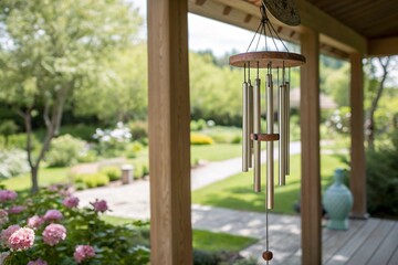 ethereal elegance of wind chimes gracefully swaying in gentle zephyr, their harmonious melodies intertwining with hushed murmurs of air
