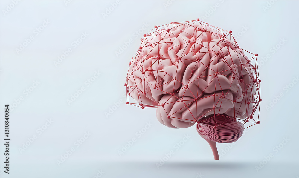 Poster modern brain with network connections in abstract style design