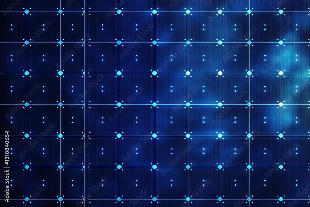 Poster abstract blue grid pattern with glowing nodes. ideal for tech, network, or digital backgrounds.