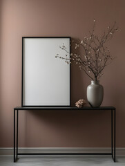 Elegant Display of Minimalist Decor with Black Frame and Flowers