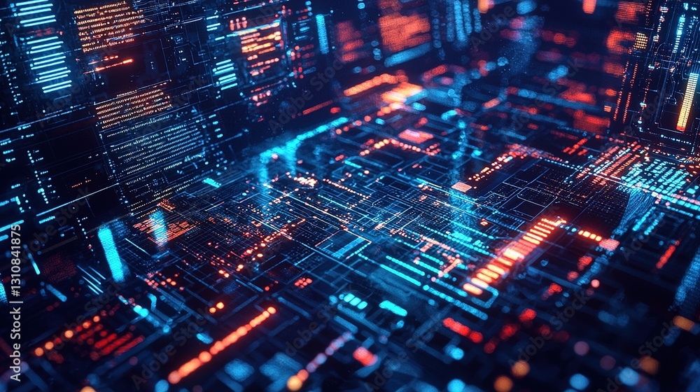 Poster ai-driven digital world with holographic displays futuristic cityscape data visualization cyber envi