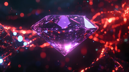 Stunning Purple Diamond with AI Theme Floating in Abstract Space