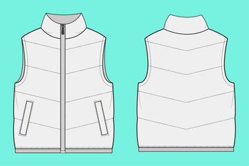 Winter funnel neck zip through gilet flat sketch outline cad mockup. © MdAmirul