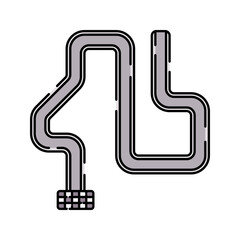 Race Track Flat design style, a grey winding race circuit, symbolizing track layout, ideal for motorsport event designs, racing maps, and automotive-themed illustrations.