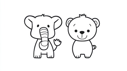 Two Friendly Cartoon Animal Characters Smiling Together On White