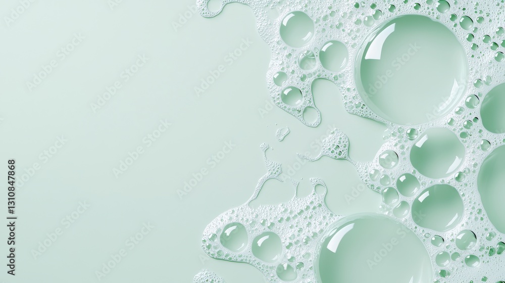 Poster abstract background with translucent bubbles on a green surface, creating an airy and fresh design a