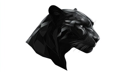 Geometric black panther profile, white background, wildlife art, logo design
