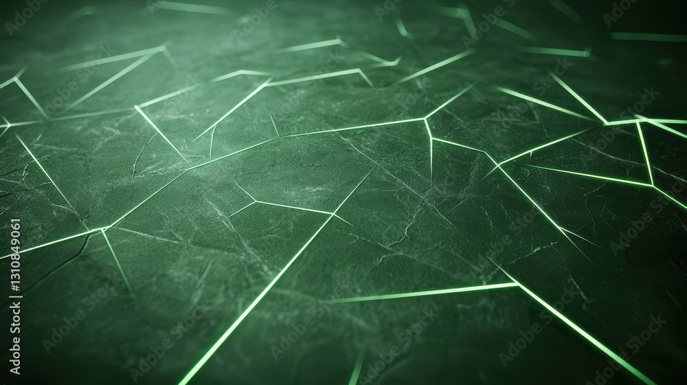 Poster abstract green geometric background with glowing lines and polygonal patterns for digital and design