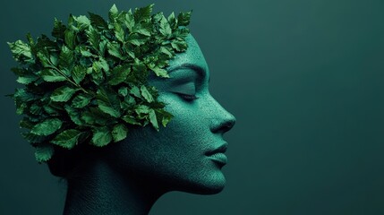 Nature and technology fusion artistic greenery portrait in calm studio environment