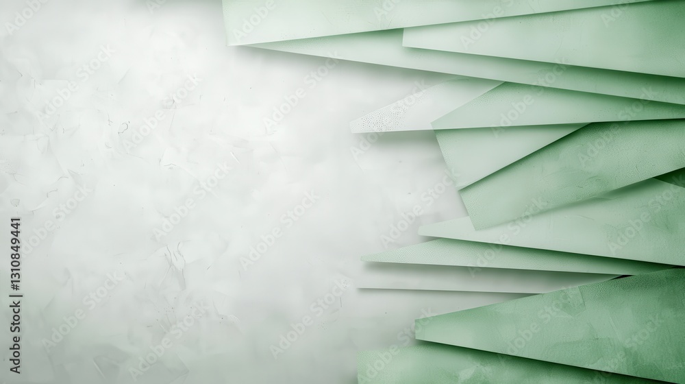 Poster abstract green paper layers on textured background. modern design concept, elegant and minimalistic 