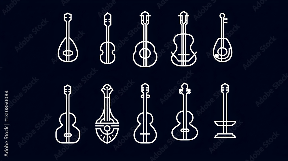 Aufkleber elegant line art collection of various string instruments for music lovers
