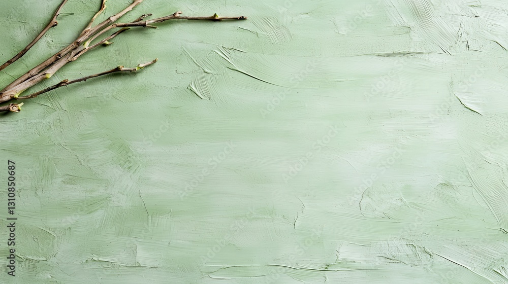 Poster abstract green textured background with tree branches on the side for creative design projects.