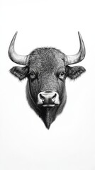 Detailed Black And White Bull Head Illustration