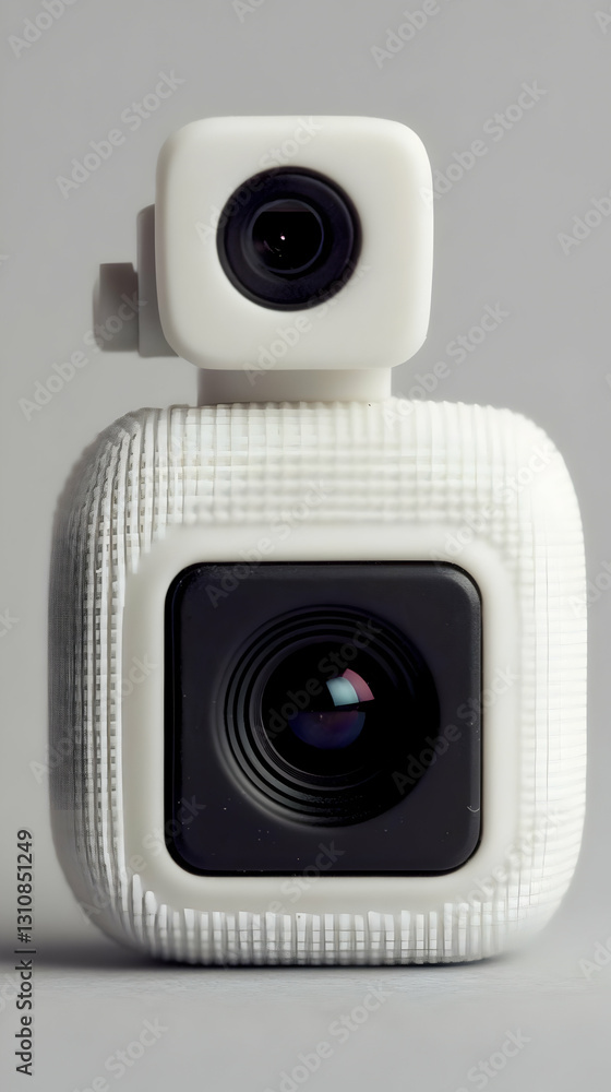 Poster 3d render of a modern white square camera system.modern
