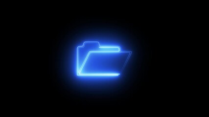 Computer file folder with documents Neon glowing mobile device folder icon animated.4k video